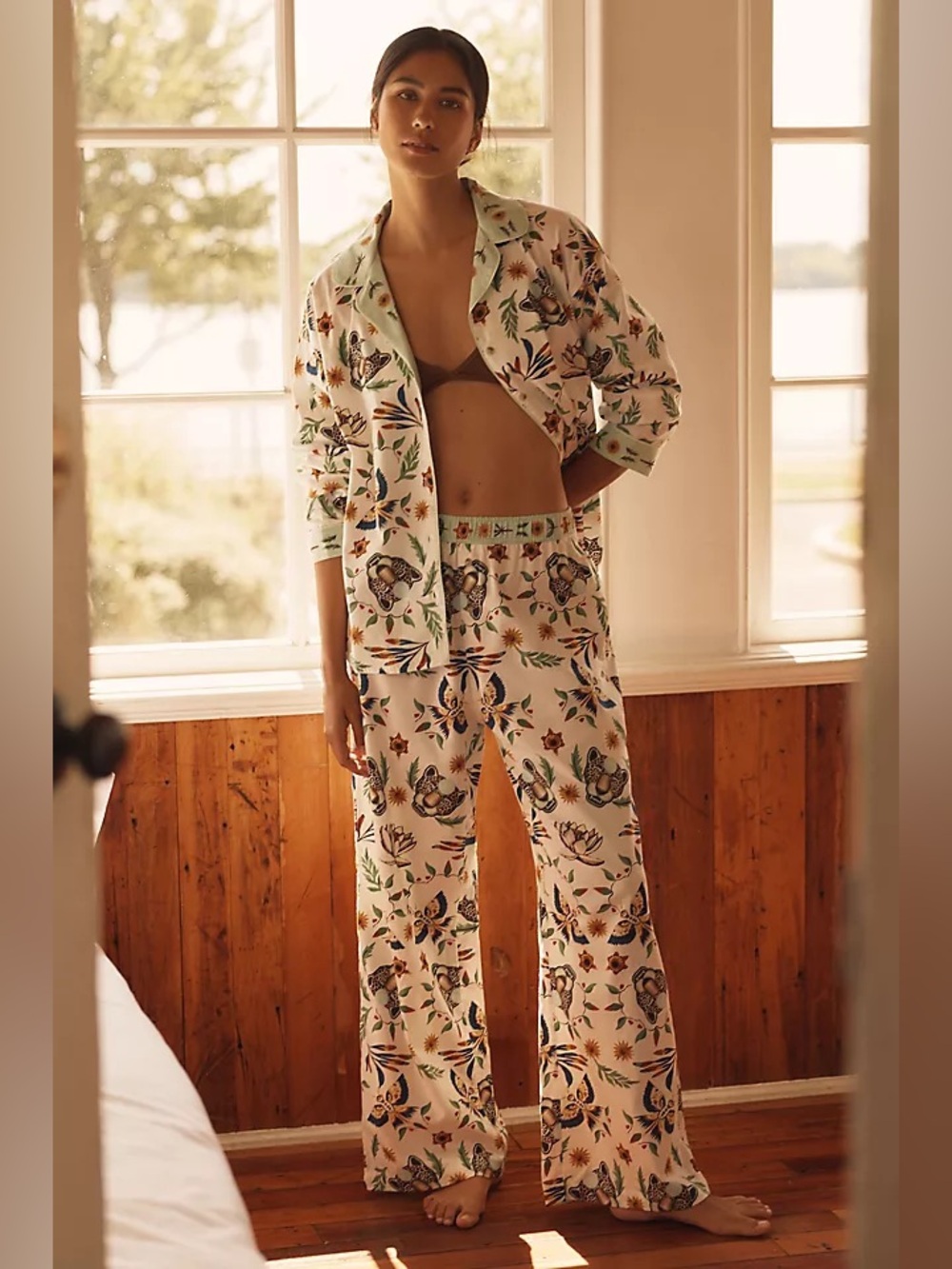 New Anthropologie Lyrebird Cloud Flannel Long Sleeve Pajama Set Leopards Floral